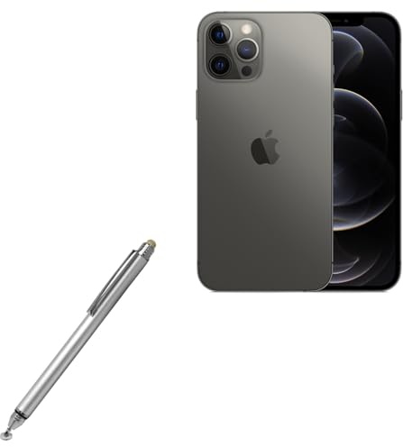 BoxWave Stylus Pen for Apple iPhone 12 Pro Max (Stylus Pen by BoxWave) - DualTip Capacitive Stylus, Fiber Tip Disc Tip Capacitive Stylus Pen for Apple iPhone 12 Pro Max - Metallic Silver