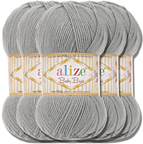 Hobby YARN Alize Baby Best Batik 5x 100g Türkische Premium Wolle Babywolle (Gris | 344)