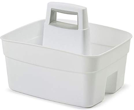 ACCURATE Kitchen Tidy Organiser Multipurpose Cleaning Caddy Large Strong Cleaners Carry Tray Basket with Strong Plastic Carry Handle for Indoors or Outdoors (NATURAL)