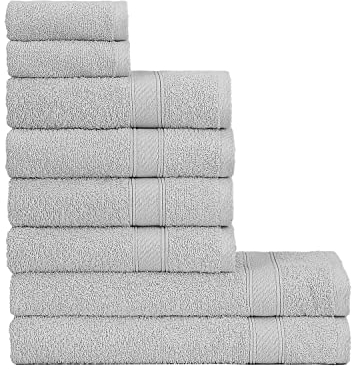 nottoc Set de Serviettes argenté avec Cintre Coton - 2 draps de Bain (70x140cm), 4 essuie-Mains (50x90cm) et 2 Serviettes invités (30x50cm) - Doux et Absorbant - Gris argenté