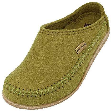 HAFLINGER Blizzard Credo Filz Pantoffel mit Gummisohle Hausschuh Grün (Schilf 240), Gr. 38