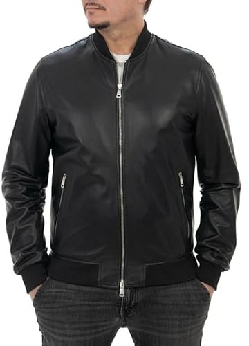 Pelletterie Borghese | Blouson en cuir noir homme | Veste en cuir | Manteau en cuir | Cuir véritable | Cuir de veau | Veste Moto | Made in Italy | A101BN (56)