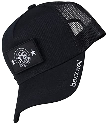 Bexxwell Trucker Cap schwarz mit Klett-Patch (optimale Passform, Kappe, Black, Truckercap, Logo, Cap, Unisex)