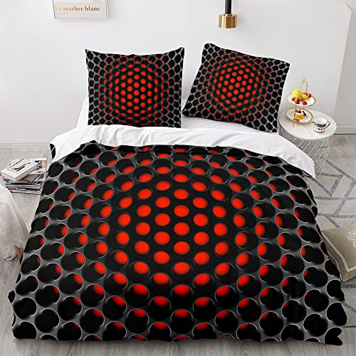 Morbuy Weiche Bettwäsche aus Mikrofaser Bettbezug 135x200 155x220 200x200 220x240 mit Reißverschluss + Kissenbezüge 80x80cm, 3D Wabenstruktur Drucken Bettwäsche-Set (135x200cm,Rot)