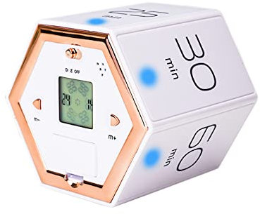 Junerain Tisch-Timer mit LED-Anzeige, visueller magnetischer Hexagon-Flip-Timer, lautlos und Alarm for Kinder, Klassenzimmer, Produktivität, Büro, Meetings, Sport, Meditation