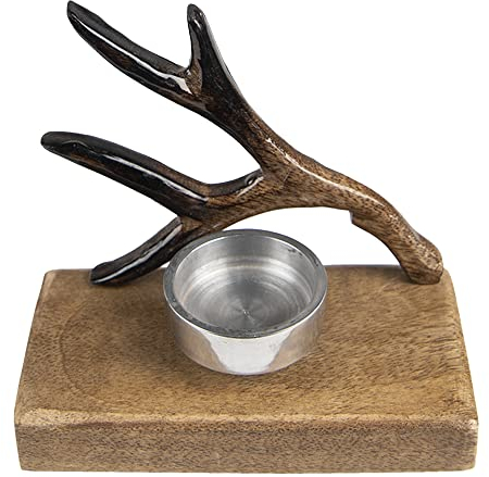 Clayre & Eef Teelichthalter 13 cm Braun Holz Geweih Halter für Teelicht