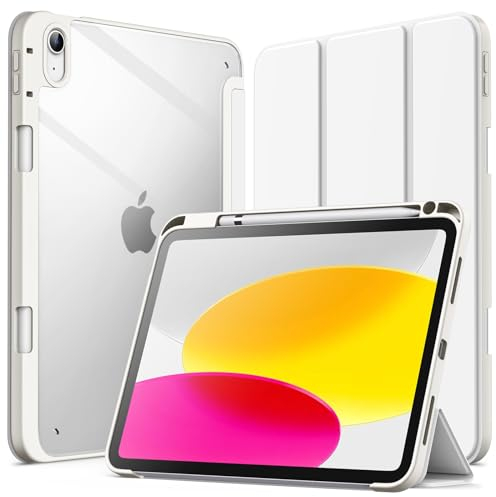 JETech Hülle für iPad (A16) 11./10. Generation (2025/2022) mit Stifthalter, Klare Transparente Rückseite Schutzhülle Dünner Ständer Stoßfest Tablet (Weiß)