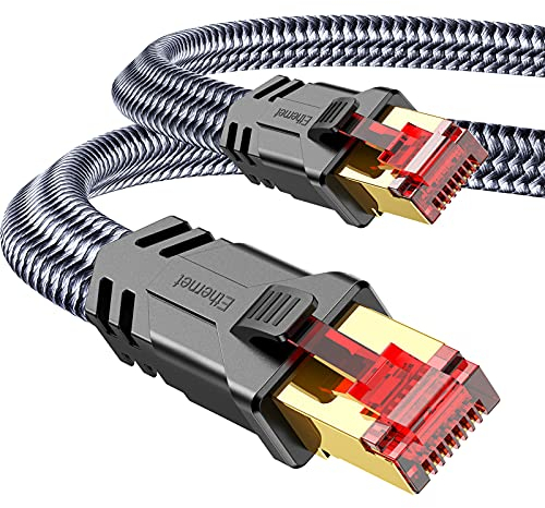 SNOWKIDS Cat 8 Netzwerkkabel, 40Gbps LAN Kabel Hochgeschwindigkeits 2000MHz S/FTP Ethernet Kabel Gigabit RJ45 Nylon geflochtener Vergoldeter Patchkabel für PS5/4 Router Modem TV Switch Laptop-0.5m