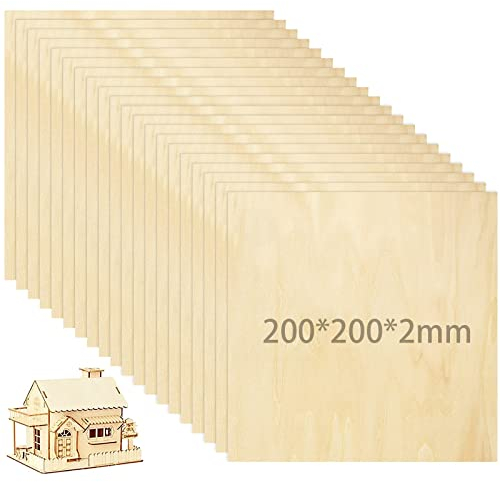 MIVIDE 20stk. Lindenholz 200 x 200 x 2mm Holzplatten zum Basteln, Sperrholzplatte, Bastelholzplatten für DIY, Modell, Kunst und Handwerk