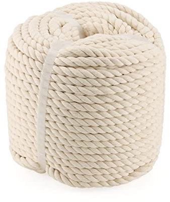 LEXININ Corde torsadée épaisse en coton naturel pour macramé - 10 mm x 50 m - Blanc
