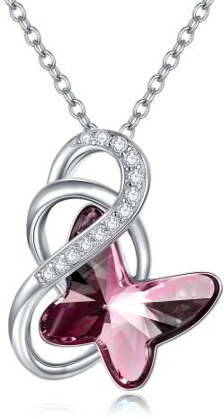 AOBOCO Collier Pendentif Papillon en Argent Sterling 925, Cadeau de Bijoux Papillon pour Femmes Fille Maman (Rose)