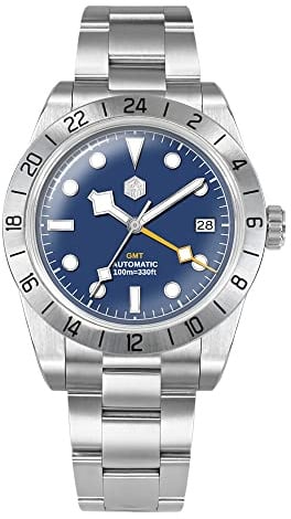 San Martin SN054G-3 NH34 39mm BB Farbe Zifferblatt Männer GMT Uhr Saphirglas Business Automatische Mechanische Armbanduhren, Blau, Mechanisch