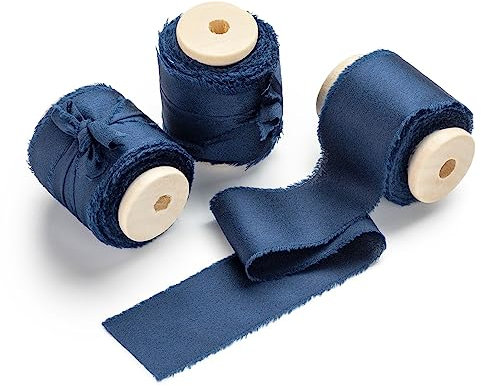 AOKSUNOVA Seidenband 3,8cm Satinband Dunkelblau Geschenkband Hochzeit Geschenkbänder Stoffband Fransenband