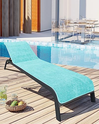 LAYNENBURG Premium Schonbezug für Gartenliege - 100% Baumwolle - Oeko-TEX 100 - Frottee Handtuch-Bezug Sonnenliege - Liegenbezug mit Umschlag für Standliege, Liege-Stuhl (75x200 cm Türkis)
