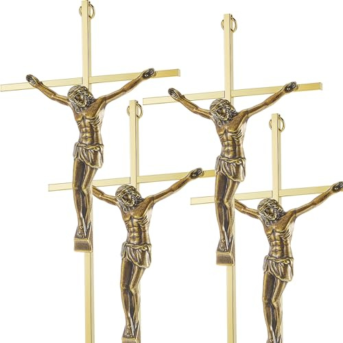 Leinuosen 4 Pcs Metal Wall Crosses Crucifix Catholic Home Decor, Gold