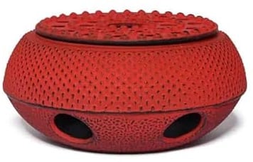 MAOCI Stövchen aus Gusseisen rot | Japanisches Arare Design | Teewärmer & Untersetzer für Eisen Teekannen