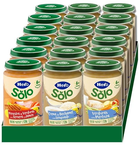 Hero Solo Caja Mixta Tarritos Carne y Pescado Desde 6 Meses, 18 x 235 g | Menú infantil casero, 3 recetas variadas, Baby, Sin aceite de palma, Sin sal añadida, Formato ahorro, Ingredientes naturales