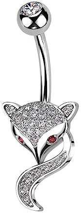 beyoutifulthings Bauch-nabelpiercing Fuchs Pavé Zirkonia Silber Clear Rot Nabel-Piercing Chirurgenstahl Bananabell Stab-länge 10-mm