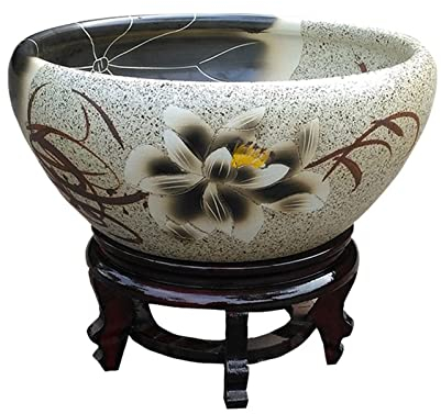 Blumentöpfe Desktop Keramik Blumentopf Seerose Schüssel Aquarium Balkon Landschaftsbau Hydrokultur Pflanzenbehälter ohne Bodenloch Pflanzkübel (Color : High Base)