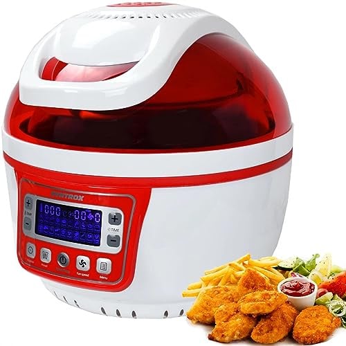Syntrox Germany Turbo-Heißluftfritteuse Heißluftgarer Airfryer Küchenmaschine mit LED-Display 10 Liter Garraum, Einfache Reinigung, Schwarz/Rot Design (Rot)