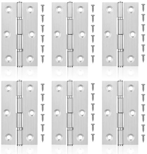 sdhiiolp Polished Chrome Hinges for Wooden Door, 6pcs Steel Door Hinges Cabinet Hinges Wardrobe Hinges with 6 Pcs Screws, Satin Chrome Ball Bearing Hinge Soft Close Hinges for Kitchen Cupboards