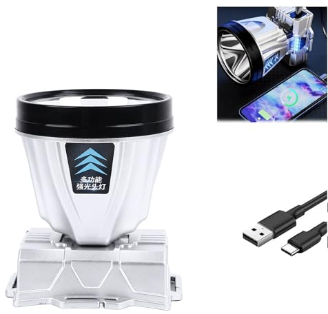 Topiky Wiederaufladbare Hochleistungs Stirnlampe, 90.000 Lm Superhelle LED Stirnlampe, Wasserdichte Outdoor Jagdlicht Taschenlampe, Tragbare Stirnlampe Zum Angeln, Camping, Wandern