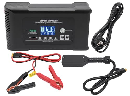 Ladegerät Autobatterie, 36V 18A/48V 13A Batterieladegerät Erhaltungsladegerät mit digitalen Bildschirm Krokodilklemmen Desulfator für Lithium LiFePO4 und Blei-Säure-Batterien