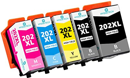 Hyggetech 202XL Tintenpatronen Kompatibel für Epson 202 XL, 5er-Pack | Kompatibel mit Epson XP-6000, XP-6005, XP-6100, XP-6105 Drucker