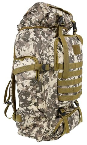 OpTacs Taktischer Wanderrucksack 80l Molle Camping Rucksack wasserdicht Outdoor Sport Backpack Tactical Reiserucksack für Jagd, Wandern, Trekking, Angeln (Digital Camo Braun)