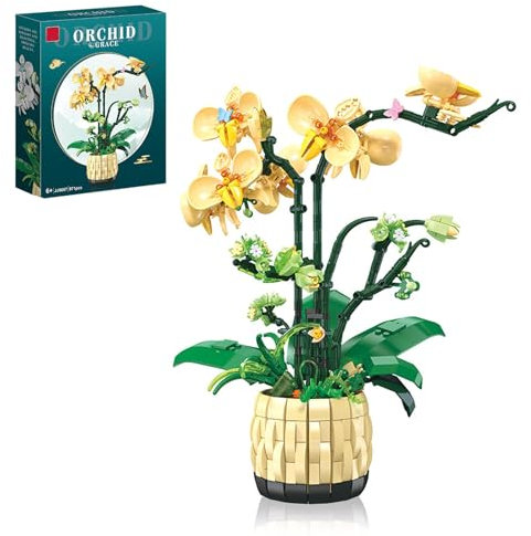 Orchid Building Blocks Set, Flowers Bouquet Building Bricks Kit, 971 PCS Botanical Collection Building Blocks Toy, Plant Model Terminals for Adults, Replaceble White Petals, Home Decor Gift