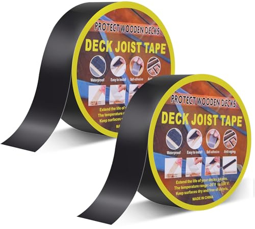 LeadGoods Joist Tape for Decking, 2 Rolls x 5cm *15.2m Black Waterproof Butyl Tape, Weather Resistant, High Temperature Resistant (-20°F to 230°F)