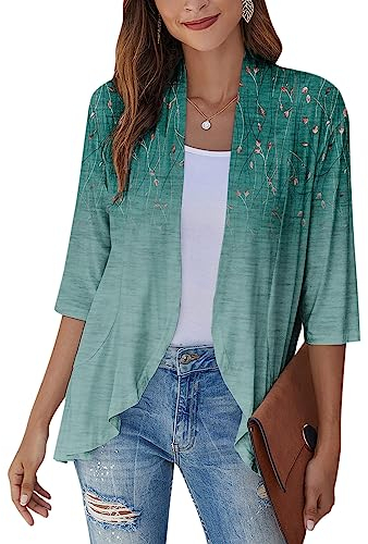 SCBFDI Cardigan Donna Lungo, Donna Cardigan Casual Leggero 3/4 Manica Aperta Davanti Spolverini Plus Size Moda Estate Kimono Cardigan Con Tasche, Cardigan Lungo, Coprispalle Elegante Donna Oro