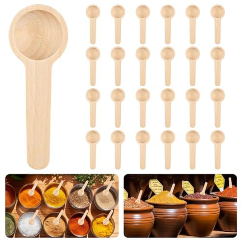 DECARETA 25 Stück Mini Holzlöffel 6.8 * 2.5cm Holzkochlöffel Set Honig Klein Gewürzlöffel Mini Löffel mit Kurzem Griff Holz Teelöffel Kaffeelöffel für Gewürze, Honig, Kaffee, Salz, Zucker