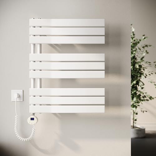 SONNI Badheizkörper Elektrische Handtuchwärmer mit Thermostat Heizstab Weiß 762x600mm 400 Watt, Flach Handtuchtrockner elektrisch Handtuchheizkörper für Bad mit Temperaturregler