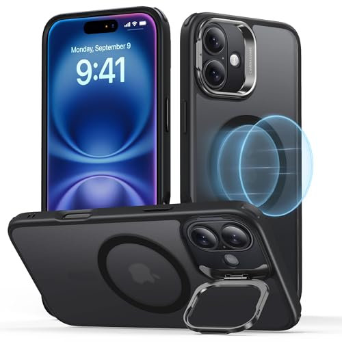 ESR for iPhone 16 Plus Case, Compatible with MagSafe, Military-Grade Protective Case, Built-In Stash Stand Phone Case, Scratch-Resistant Back Cover, Classic Series, Frosted Black