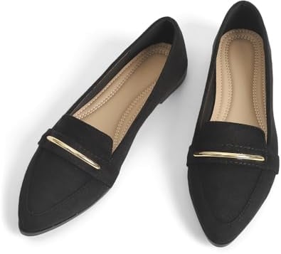 QiBusLeen Comfortable Leather Suede Slip On Loafer Flats for Women Casual Work Flat Shoes Women's Pointed Toe Penny Loafers Office Driving Ballet Flats