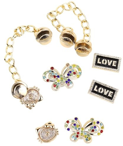 Cinsenten 8er Schuh Charms Schuh Anstecker-Crocs-Stecker Set Pins für Clog-Dekor Glitzer Zubehör Tiere Medizin Buchstaben Anime Schuhclips für Kinder Jungen Mädchen Goldener Schmetterling Gems