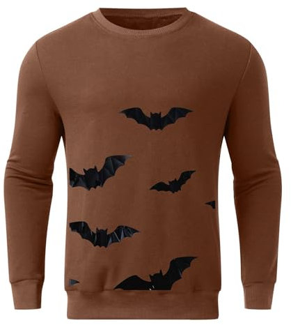 Lässiges Langarm-Sweatshirt für Herren mit Hellowenn-Cartoon-Aufdruck, Rundhalsausschnitt, ohne Kapuze, Pullover, Oberteile, Herrenbekleidung Winter Pullover Herren (Brown-C, XL)
