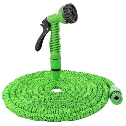 MD-Goods Flexibler Gartenschlauch wasserschlauch 50FT/15M, Gartenschlauch 3/4 zoll und 1/2 zoll, mit Schlauchhaken-7Funktion Sprühdüse Garden hose, Grün (15meter)