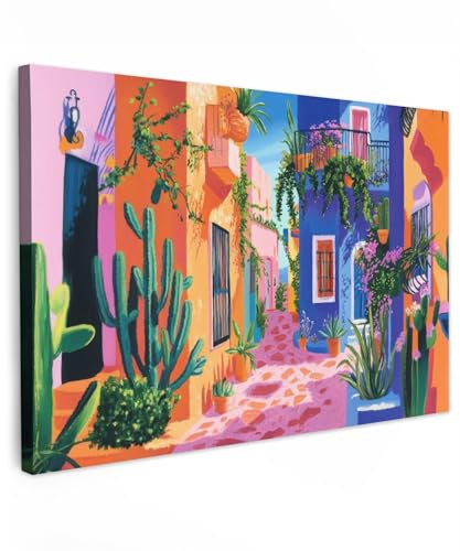 MuchoWow© Impression sur Toile Peinture 60x40 cm Tableau Mural Decoration Salon Reproductions de Tableaux Murale Moderne Jaune - Bleu - Orange - Maison