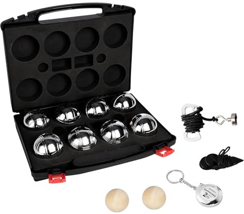 Boccia Kugeln 8er Set, Boule Kugeln Metall Petanque Set mit Aufbewahrungsbox, Abstandsmesser, Messband, Kugelmagnet, 2 Holz-Zielkugeln, Perfekt Boule Set für Outdoor- und Freizeitspiele (Serie A)