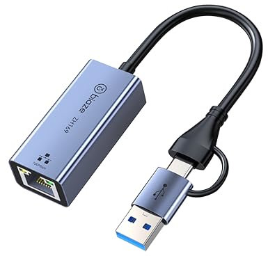 biaze ZH169 Paño de limpieza de microfibra USB 3.1 USB/Type-C a RJ45 Dual Port 100 Mbps Adaptador de red con cable, compatible con MAC/Windows/Linux/Android, convertidor externo Ethernet