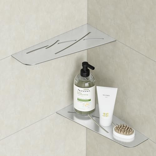 Neohomee Lot de 2 étagères de douche d'angle en acier inoxydable 304 - Pour rangement de salle de bain - Sans perçage - 305 x 144 mm