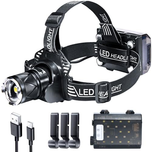 NEWSONA Lampada Frontale LED 90000 Lumen – Ricaricabile USB, XHP70, IPX7 Impermeabile, Sensore Movimento, Zoom Regolabile, Angolo 90°, Torcia per Campeggio, Bici, Riparazioni