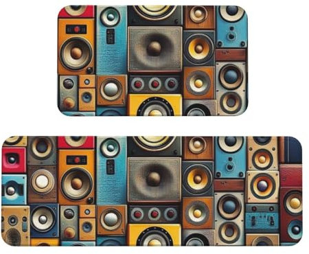 Vintage Audio Equipment Kitchen Rug Set Of 2 Wood Non Slip Kitchen Floor Mat Anti Fatigue Standing Mats Long Carpet Runners For Home Office