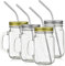 HOLIDYOYO 4 piezas Jarras de Vidrio con Asa y Tapa Vasos para Bebidas con Pajita para Leche y Agua Diseño Elegante Color Dorado y Plateado