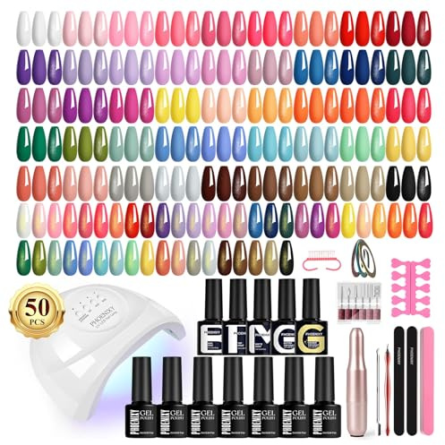 PHOENIXY 66Pcs Gel Nail Polish Set with U V Lamp and Nail Drill | 45 All Sealons Colours Gel Nail Polish, 5Pcs Base Top Coat & Manicure Starter Tools , Gel Nail Kit Gifts for Women