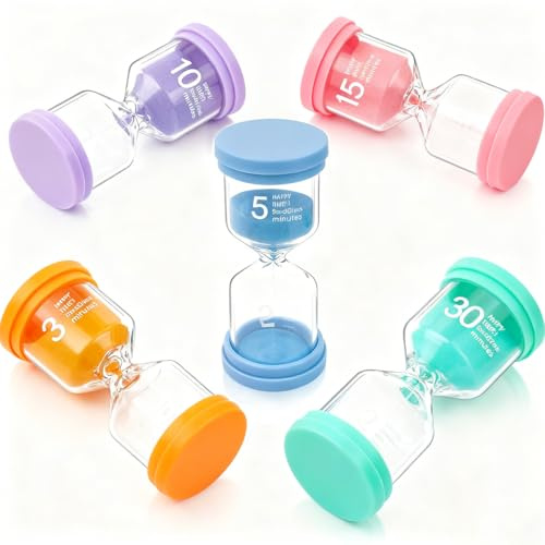 AUMAYCO 5 Pack Sand Timer, Colorful Hourglass Set 3mins/5mins/10mins/15mins/30mins Visual Timer for Classroom, Games, Home & Office, Time Management Assistant