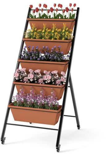 COSTWAY Vertikales Hochbeet 5 Etagen, Vertikalbeet mit Rollen, Blumenbeet mit Pflanzkästen, Blumenkasten Blumentreppe Pflanztreppe, Gemüsebeet Kräuterbeet Garten, 57 x 74 x 132 cm