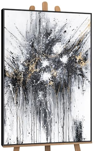 YS-Art Abstrakt Schwarz-Weiß Acrylbild Tanz der Spritzer handgemalt